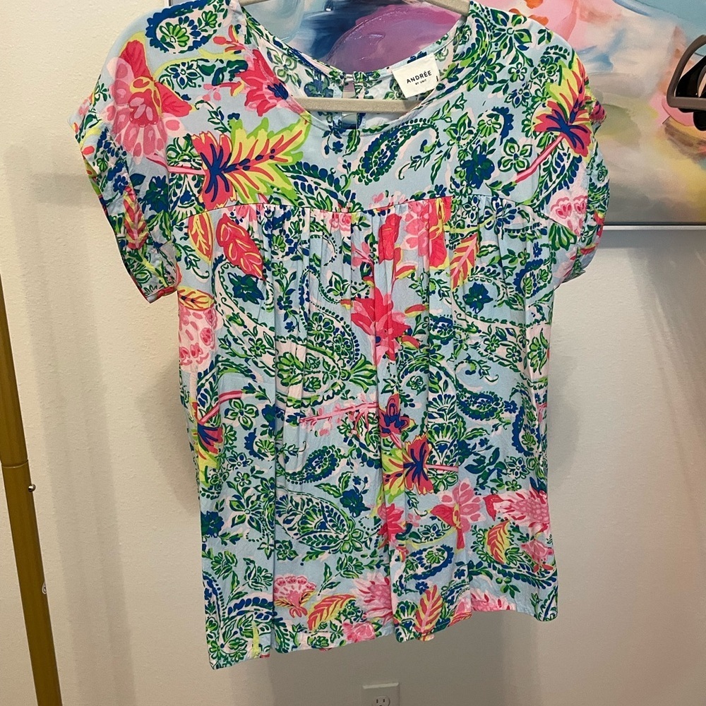 ANDREE BY UNIT Multicolor Floral Blouse Large floral tropical summer comfy